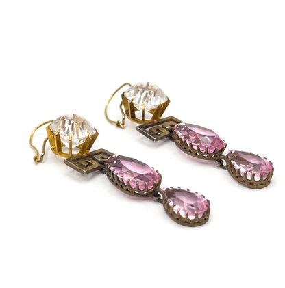 Exceptional Antique Pink Paste Costume Jewelry Earring & Necklace Set