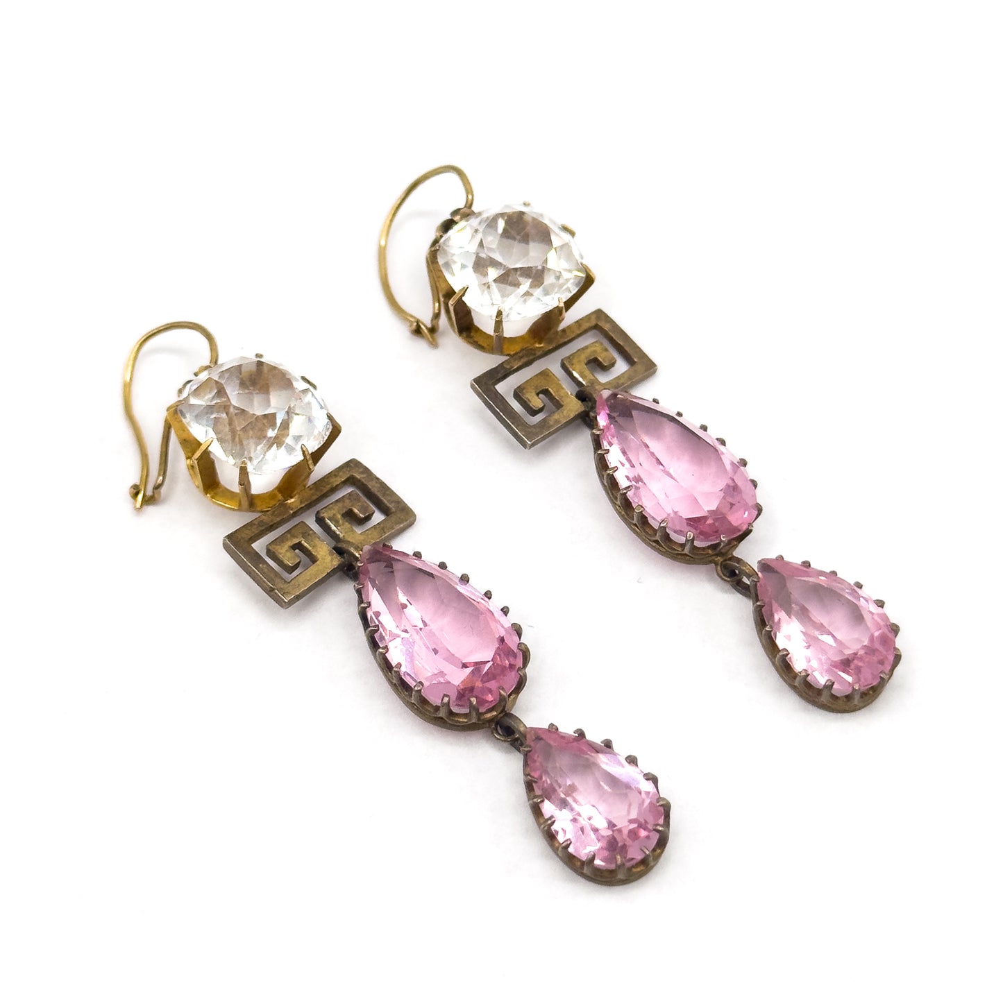 Exceptional Antique Pink Paste Costume Jewelry Earring & Necklace Set