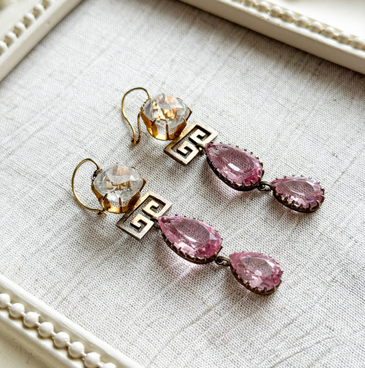 Exceptional Antique Pink Paste Costume Jewelry Earring & Necklace Set