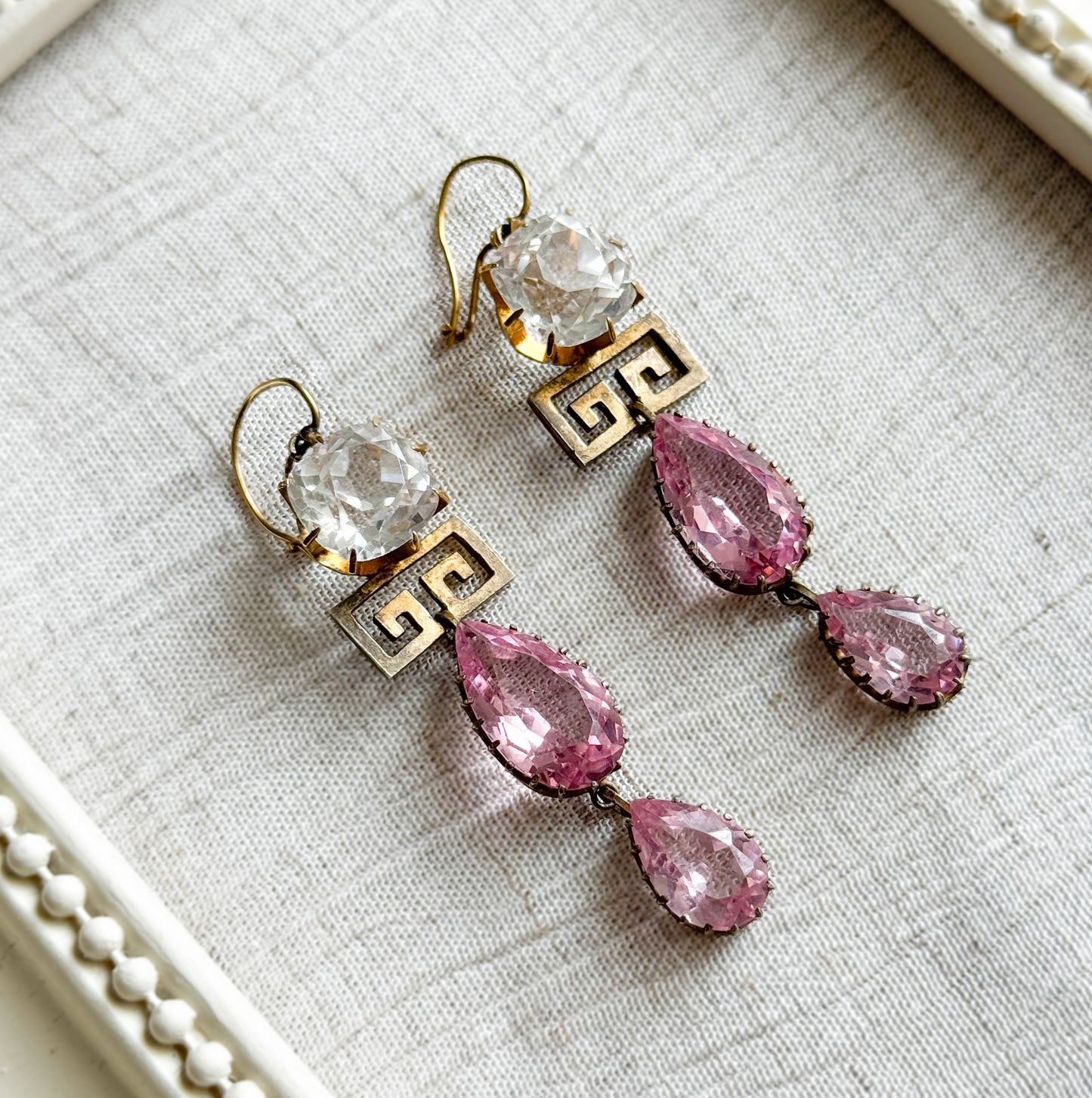 Exceptional Antique Pink Paste Costume Jewelry Earring & Necklace Set