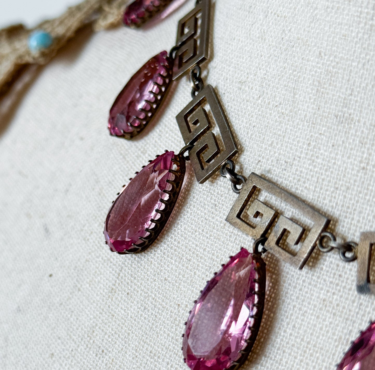 Exceptional Antique Pink Paste Costume Jewelry Earring & Necklace Set