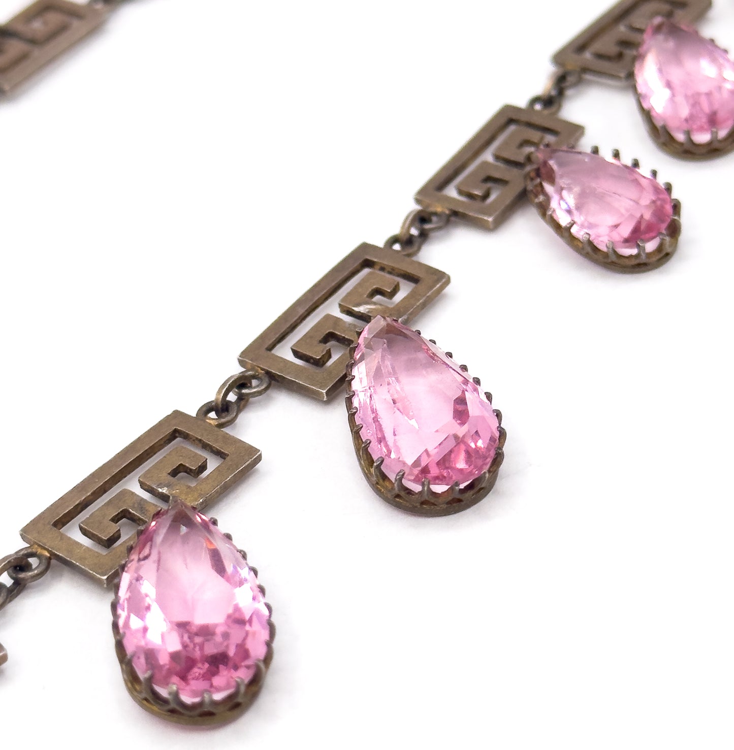 Exceptional Antique Pink Paste Costume Jewelry Earring & Necklace Set