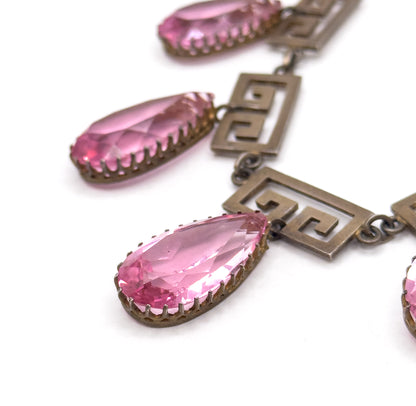 Exceptional Antique Pink Paste Costume Jewelry Earring & Necklace Set