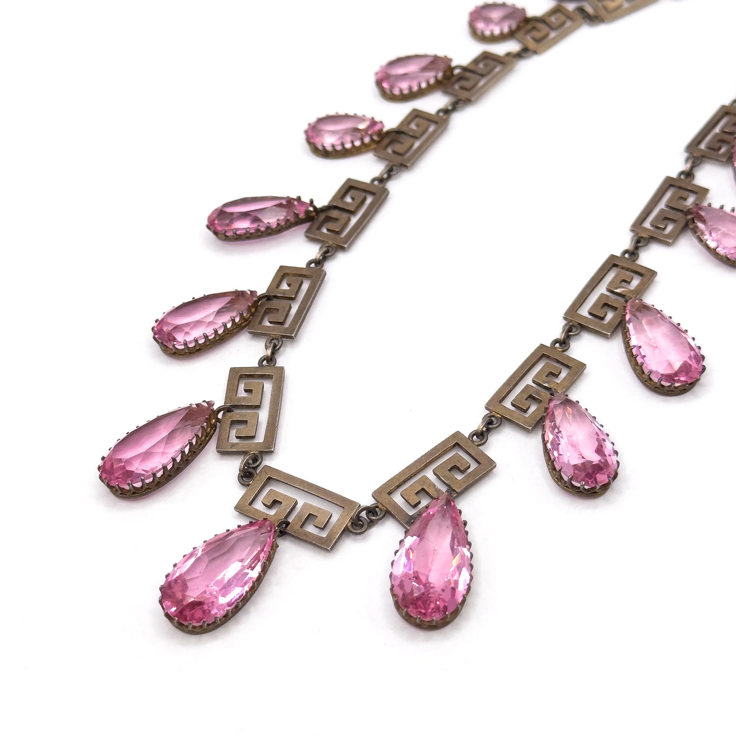 Exceptional Antique Pink Paste Costume Jewelry Earring & Necklace Set