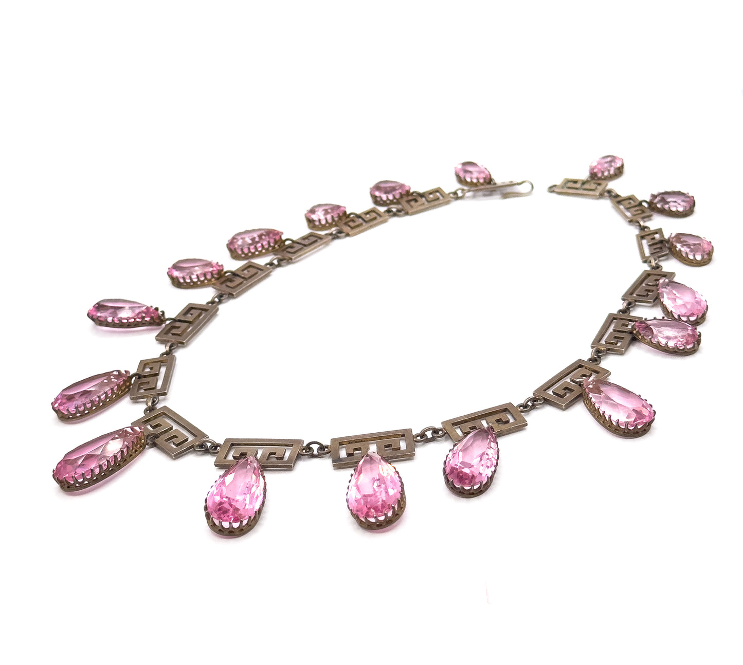 Exceptional Antique Pink Paste Costume Jewelry Earring & Necklace Set