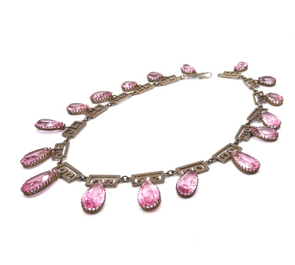 Exceptional Antique Pink Paste Costume Jewelry Earring & Necklace Set