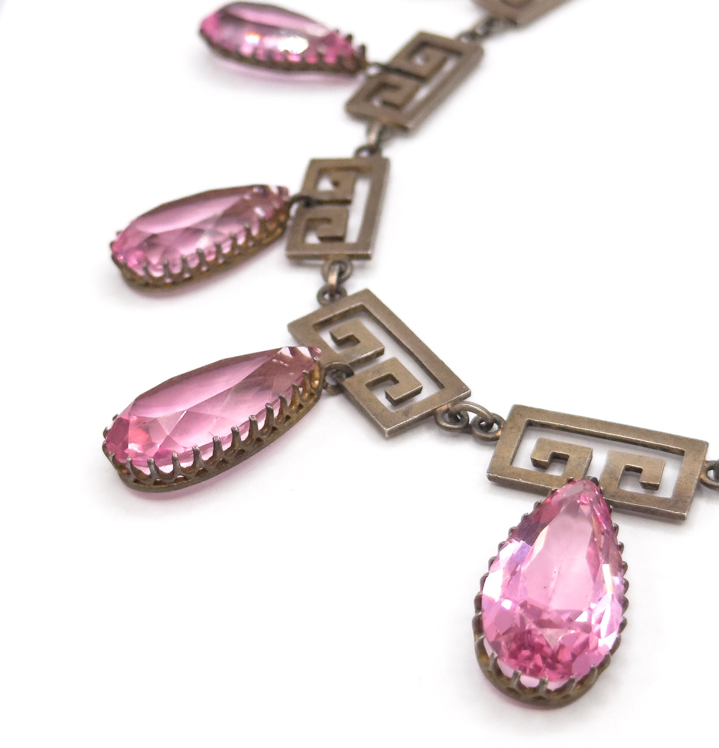 Exceptional Antique Pink Paste Costume Jewelry Earring & Necklace Set