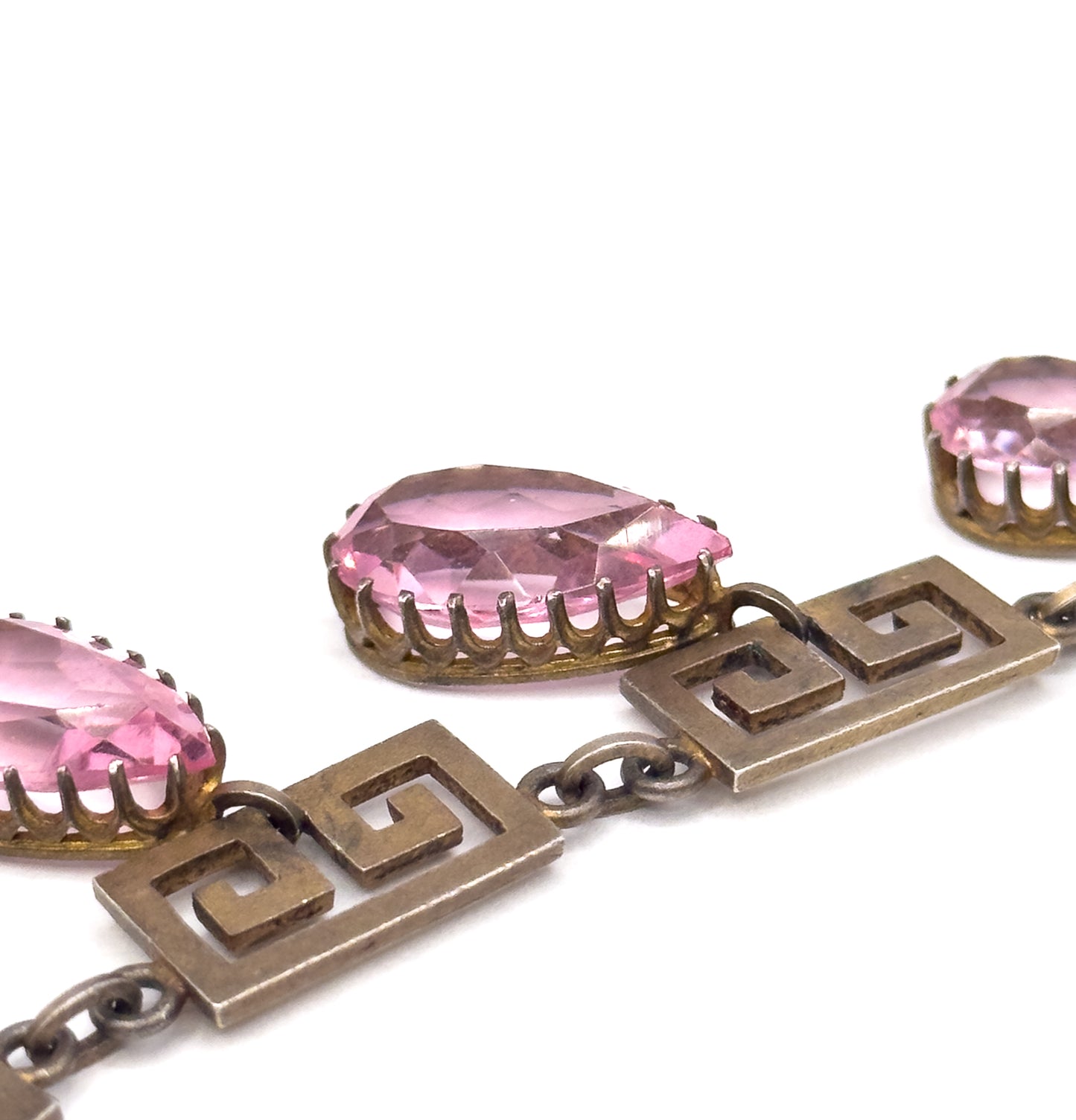 Exceptional Antique Pink Paste Costume Jewelry Earring & Necklace Set