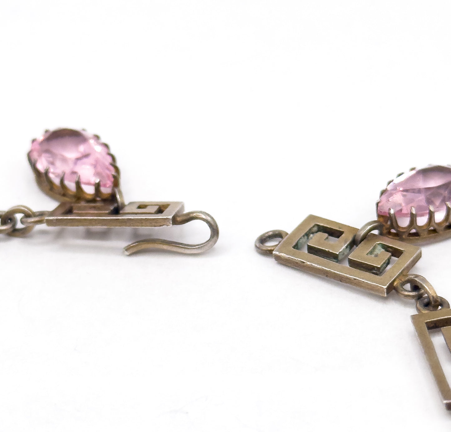 Exceptional Antique Pink Paste Costume Jewelry Earring & Necklace Set