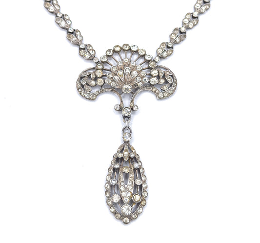 Antique Paste Gem & Sterling Openwork Necklace