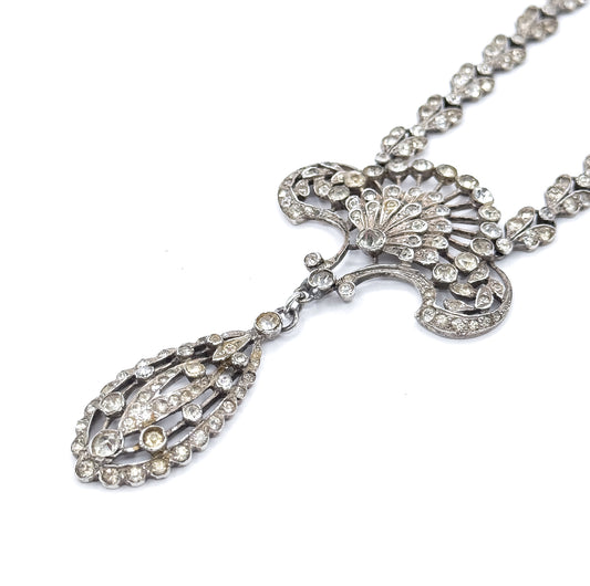 Antique Paste Gem & Sterling Openwork Necklace