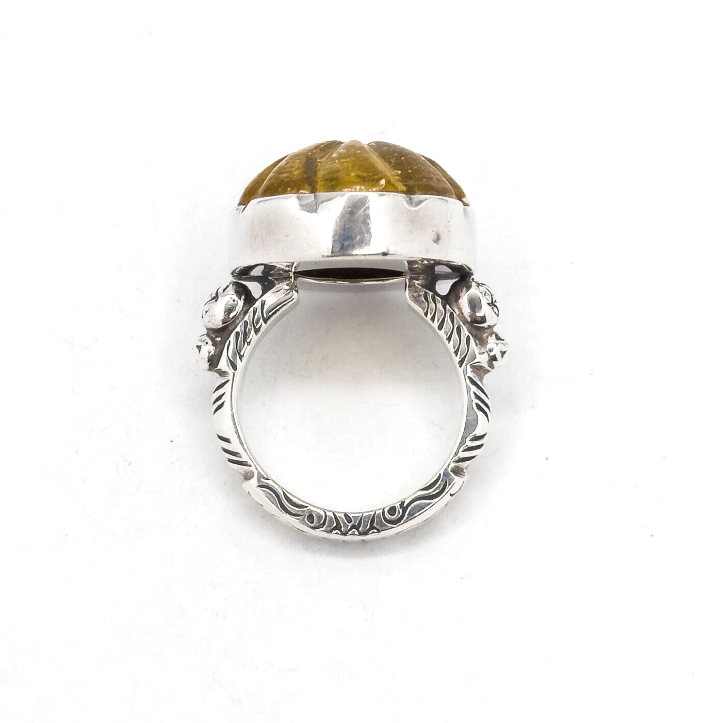 Vintage Yellow Glass Pumpkin Ring in Silver