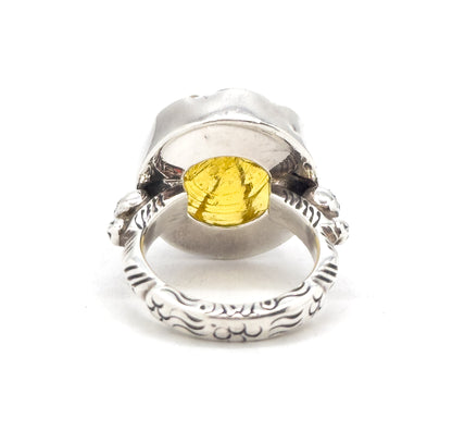 Vintage Yellow Glass Pumpkin Ring in Silver