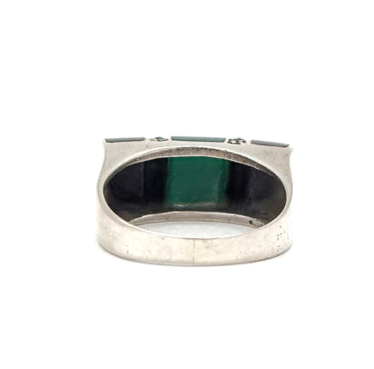 Art Deco Style tank Ring with Chrysoprase onyx and marcasite, saddle ring