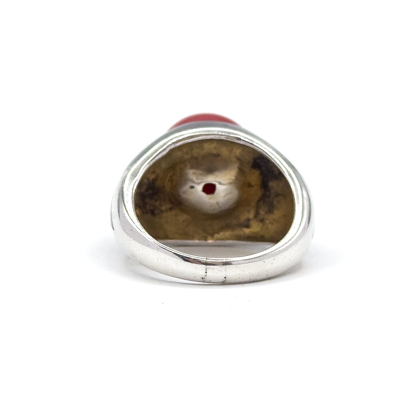 Mid-Century Red Orb & Enamel Statement Ring in Silver