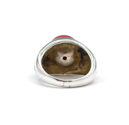 Mid-Century Red Orb & Enamel Statement Ring in Silver