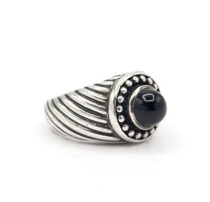 Chunky Vintage Onyx Cabochon Cable Design Ring in Silver