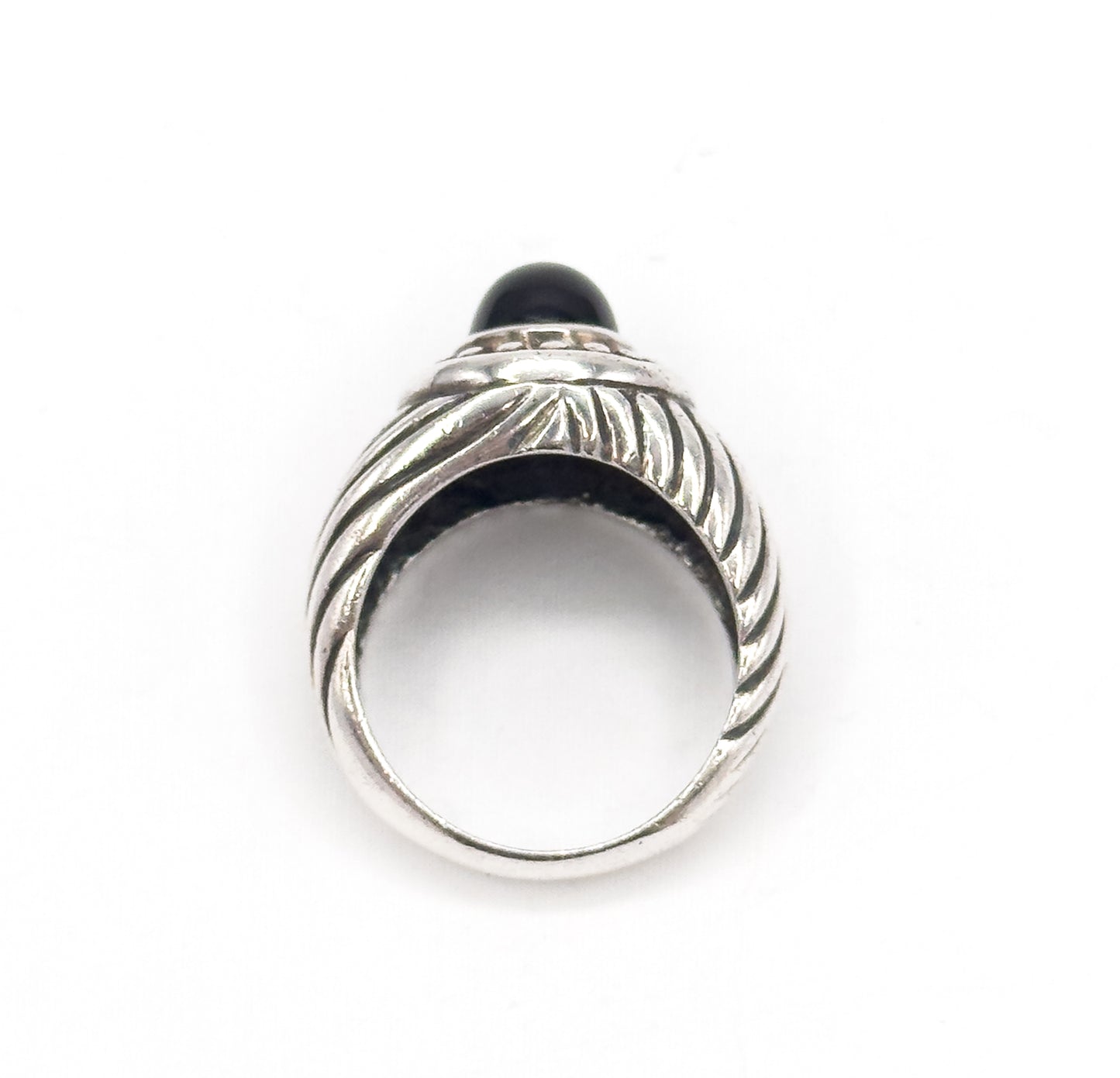 Chunky Vintage Onyx Cabochon Cable Design Ring in Silver