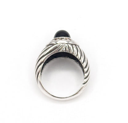Chunky Vintage Onyx Cabochon Cable Design Ring in Silver