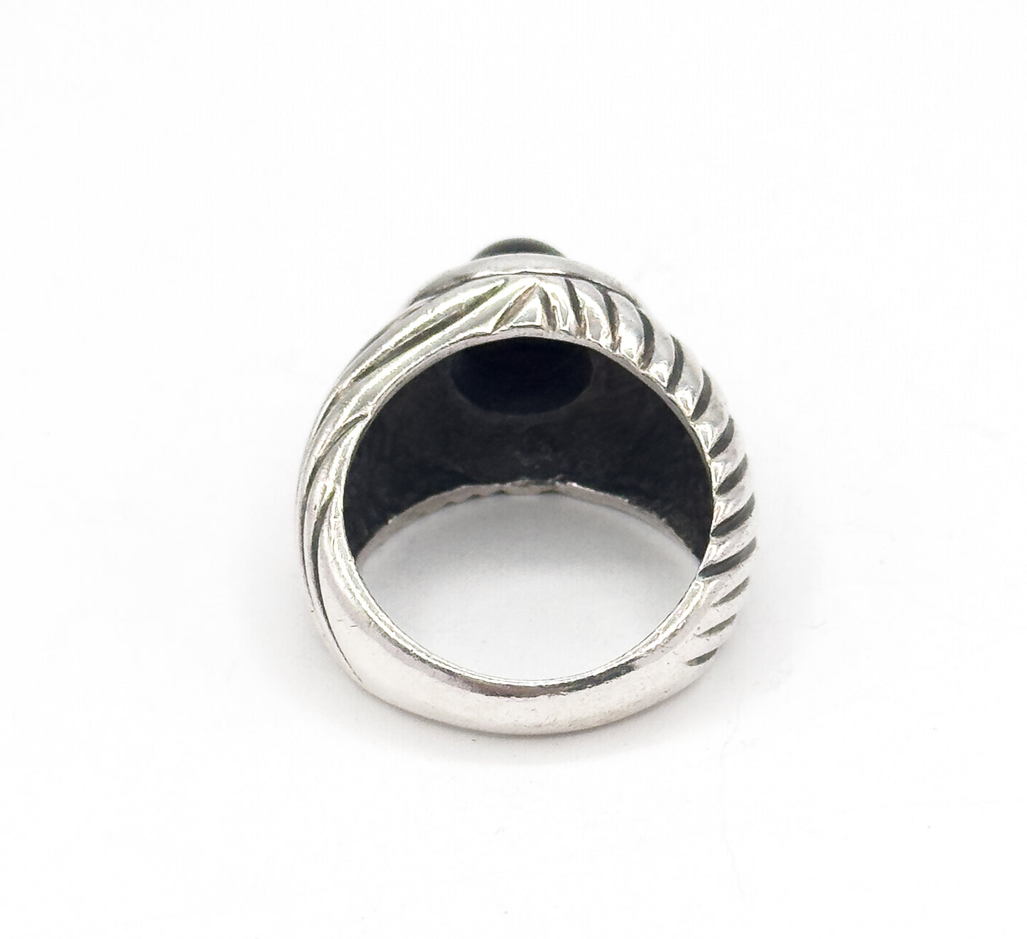 Chunky Vintage Onyx Cabochon Cable Design Ring in Silver