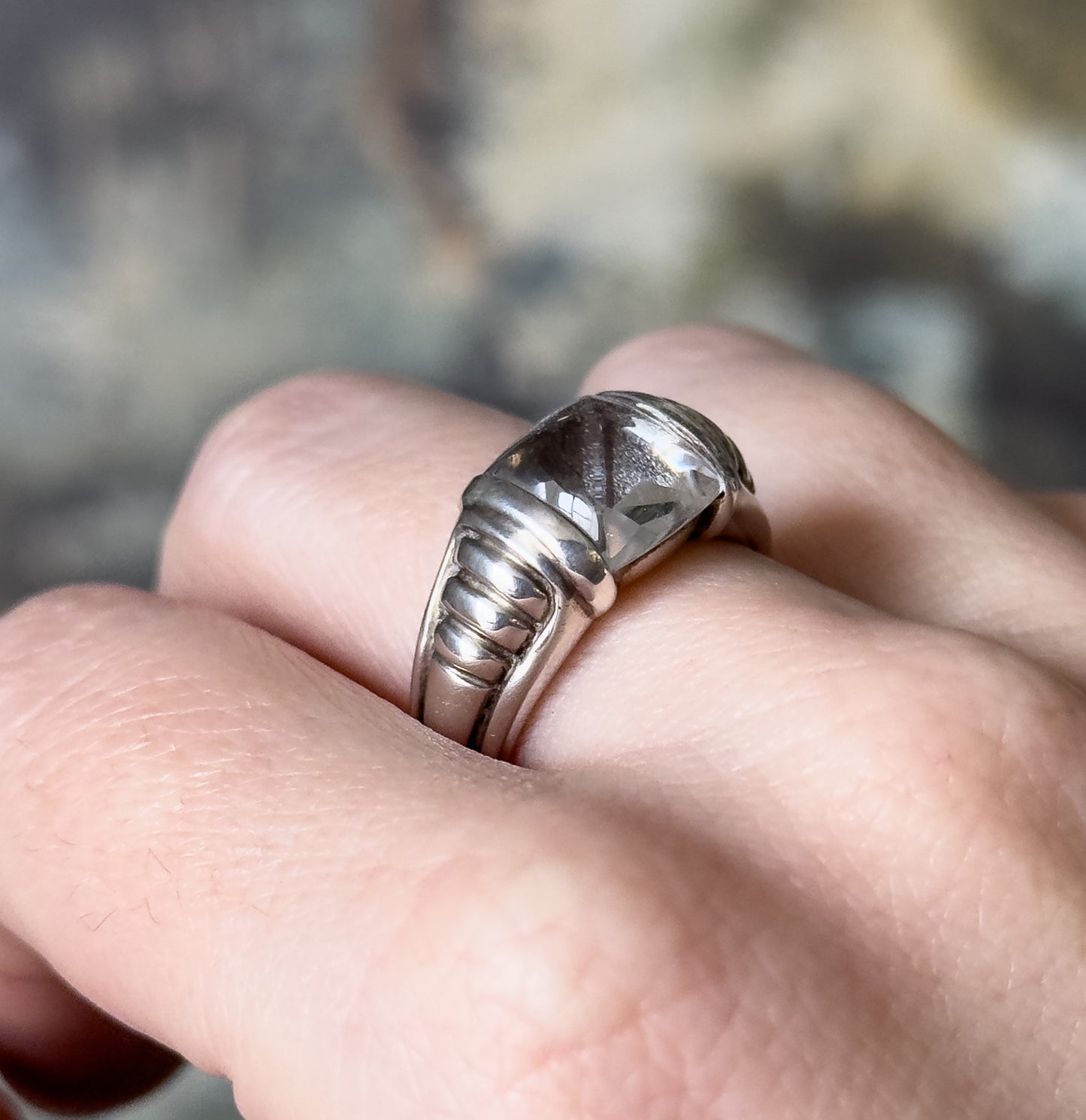 Vintage crystal sugar loaf ring in Silver