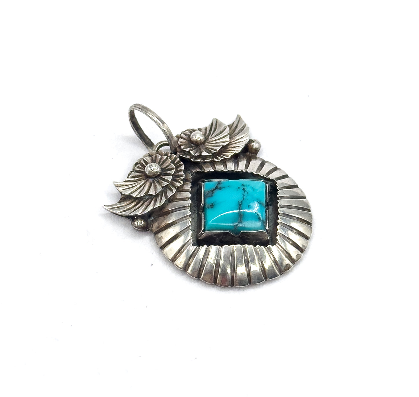 Mid-Century Turquoise Owl Pendant in Sterling Silver