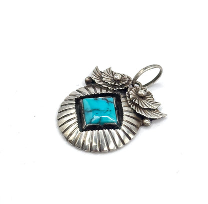 Mid-Century Turquoise Owl Pendant in Sterling Silver