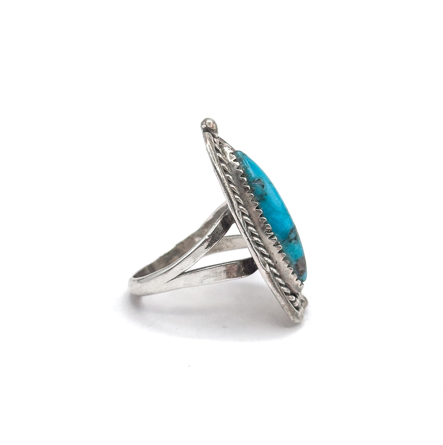 Vintage Turquoise Cabochon Feather Ring in Sterling Silver