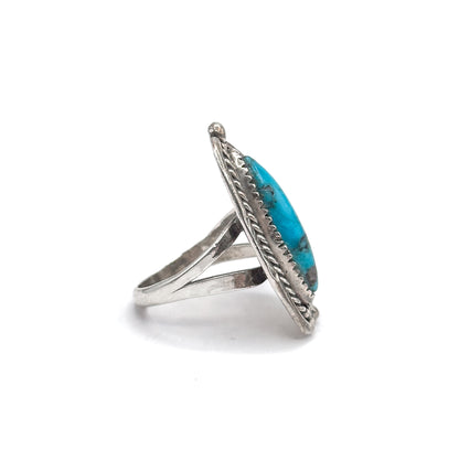 Vintage Turquoise Cabochon Feather Ring in Sterling Silver