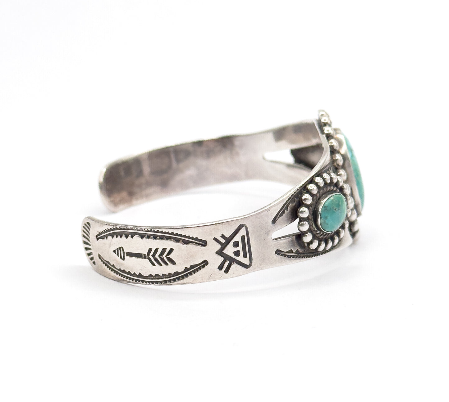 Vintage Turquoise Cabochon Cuff Bracelet in Sterling Silver