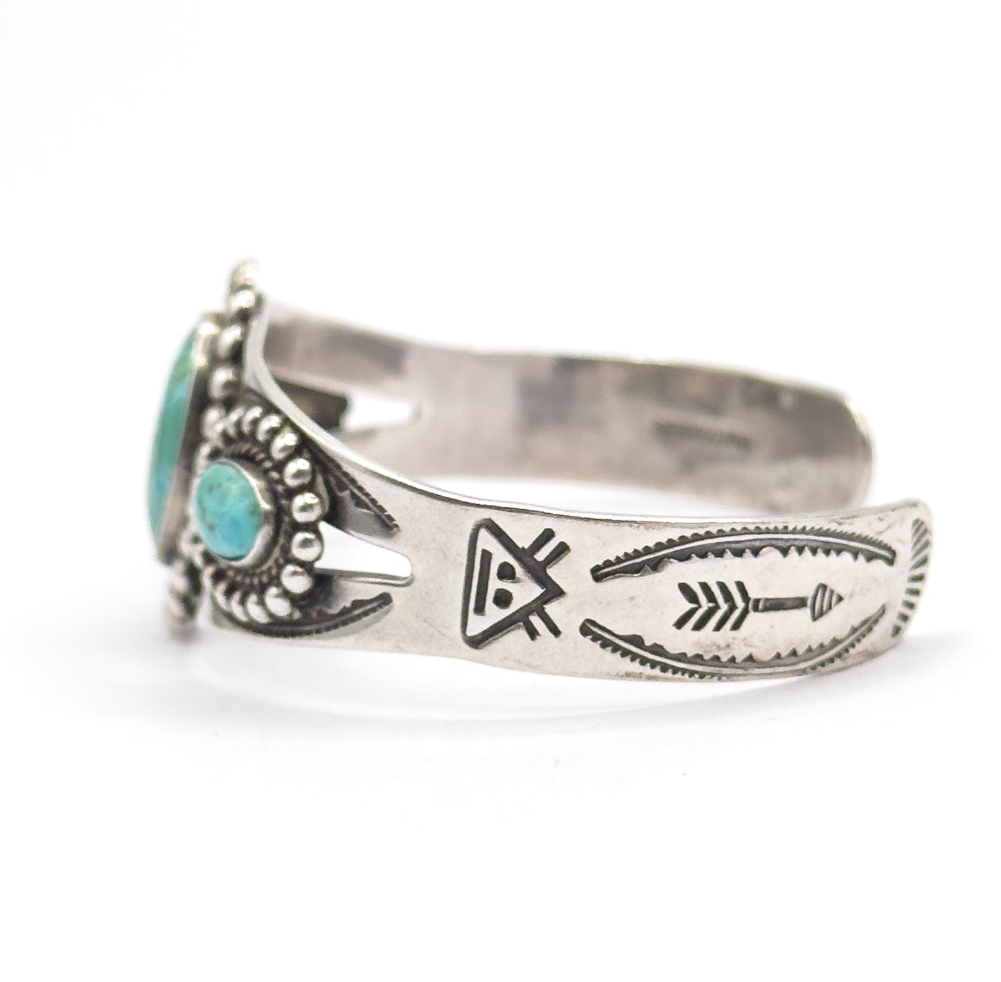 Vintage Turquoise Cabochon Cuff Bracelet in Sterling Silver