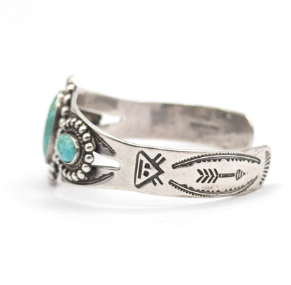 Vintage Turquoise Cabochon Cuff Bracelet in Sterling Silver