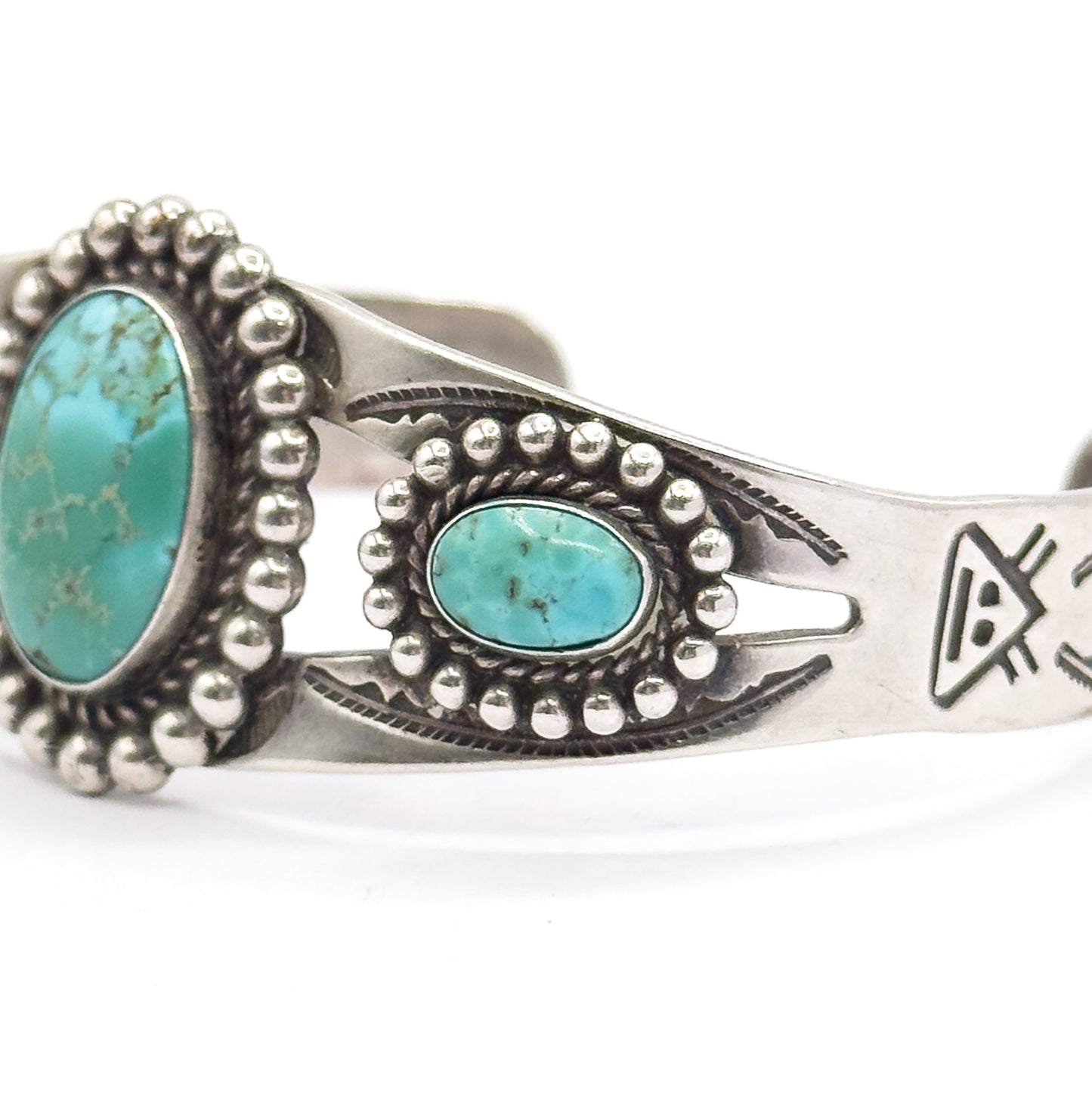 Vintage Turquoise Cabochon Cuff Bracelet in Sterling Silver
