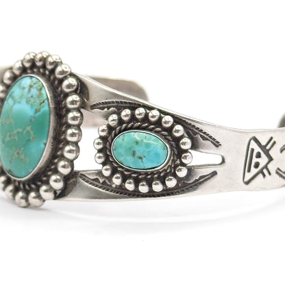 Vintage Turquoise Cabochon Cuff Bracelet in Sterling Silver