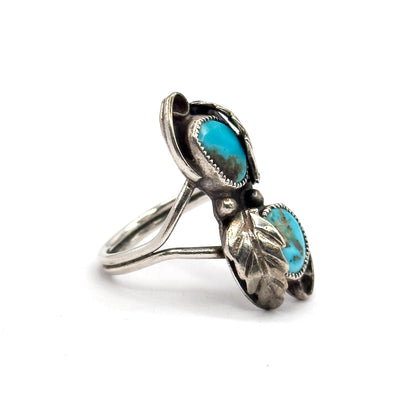 Mid-Century Native Southwestern Turquoise Duo Ring in Sterling Silver