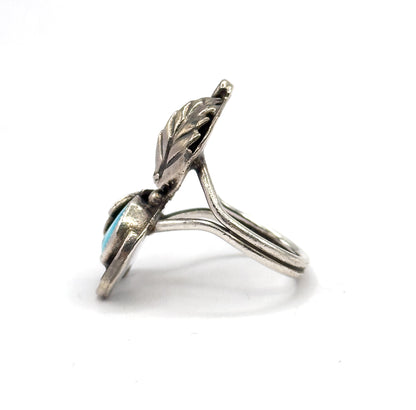 Mid-Century Native Southwestern Turquoise Duo Ring in Sterling Silver