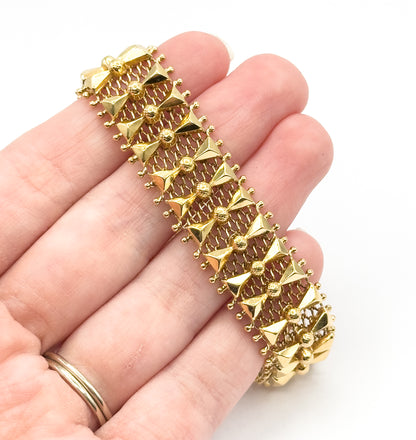 Mid-Century Geometric Bow Tie Link Bracelet in  Yellow Gold