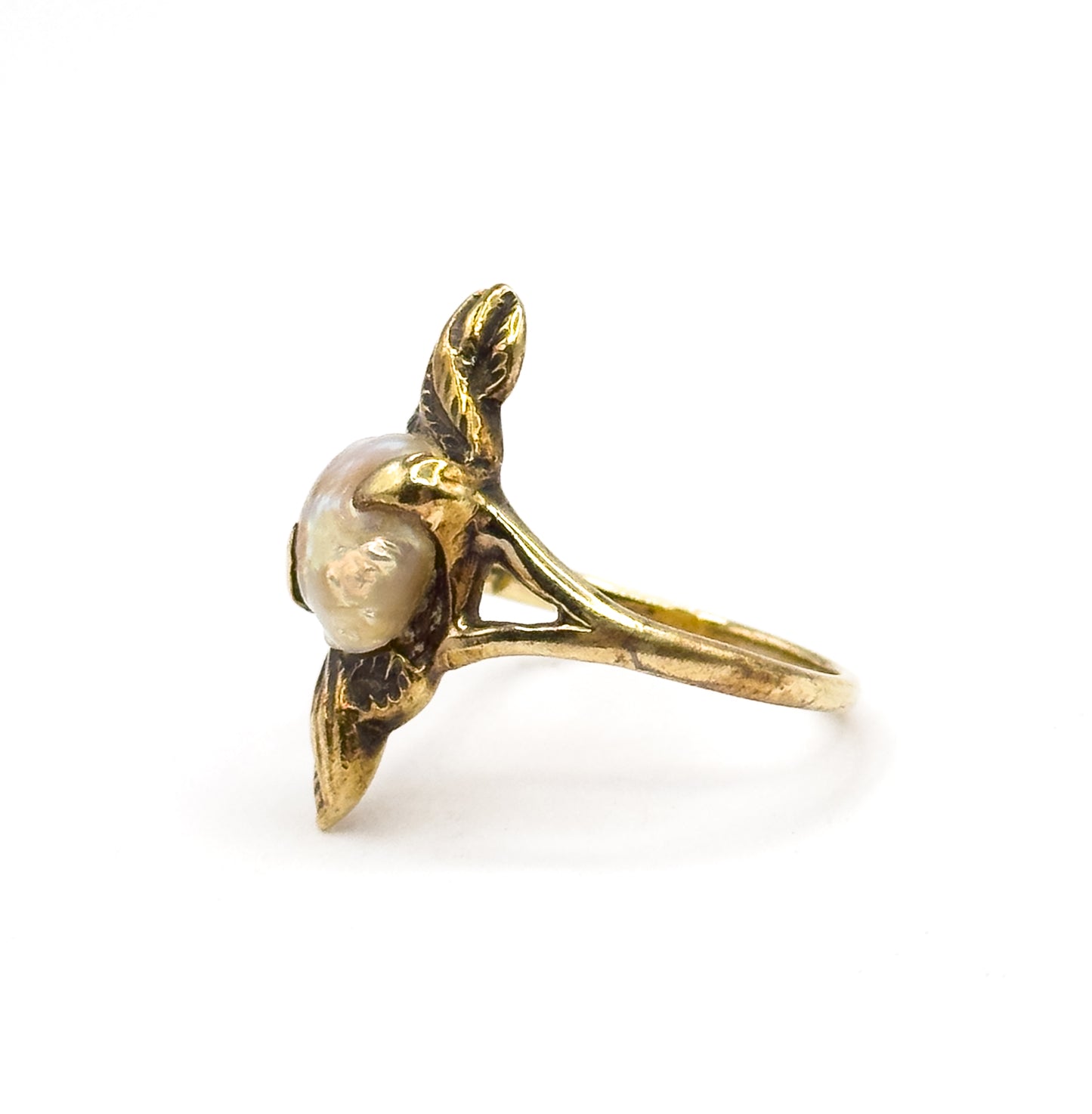 Art Nouveau Baroque Pearl Ring in 14K Yellow Gold
