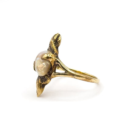 Art Nouveau Baroque Pearl Ring in 14K Yellow Gold