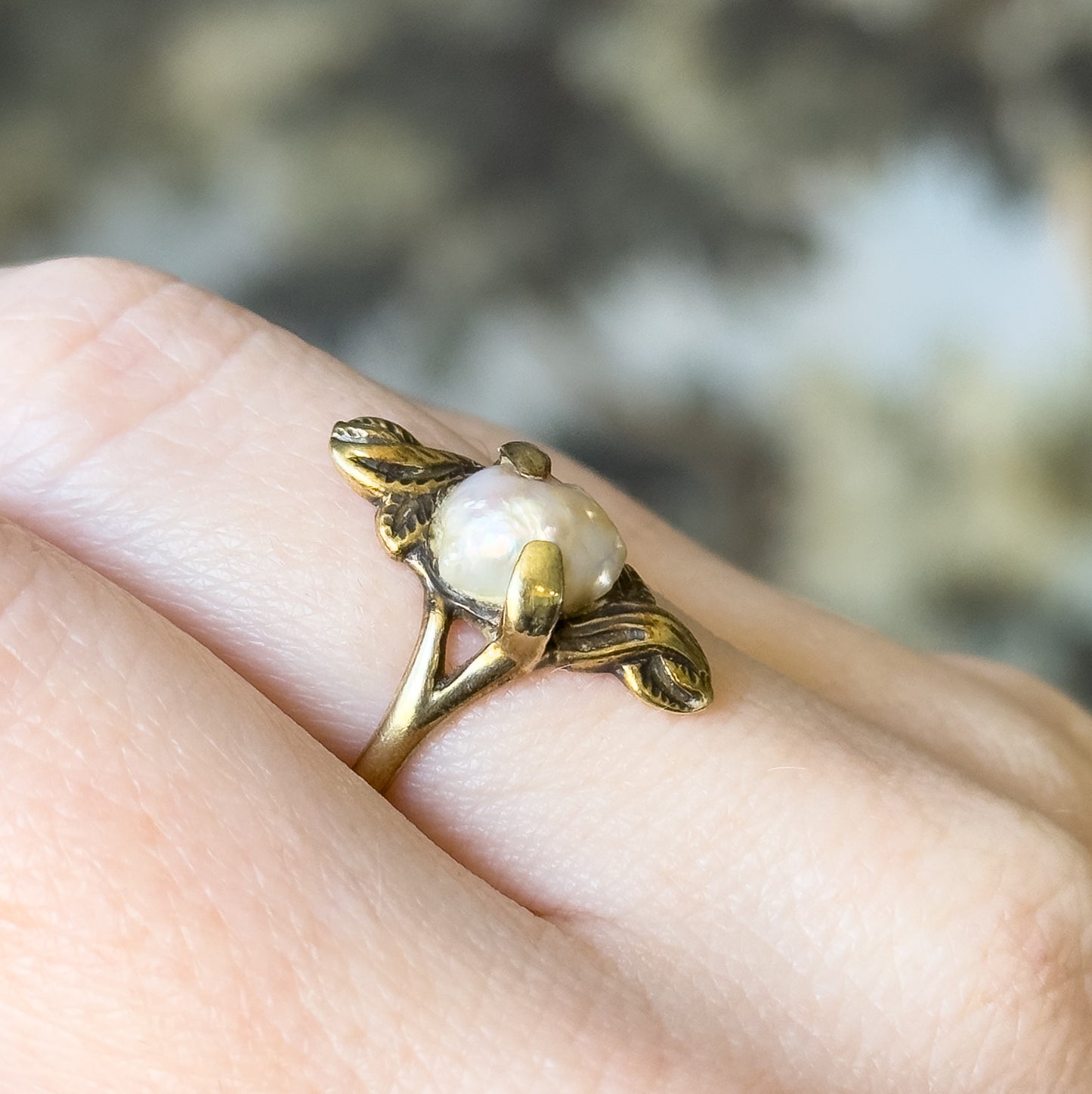 Art Nouveau Baroque Pearl Ring in 14K Yellow Gold