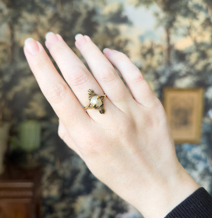 Art Nouveau Baroque Pearl Ring in 14K Yellow Gold