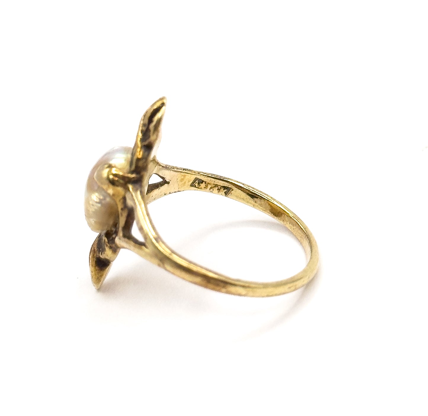 Art Nouveau Baroque Pearl Ring in 14K Yellow Gold