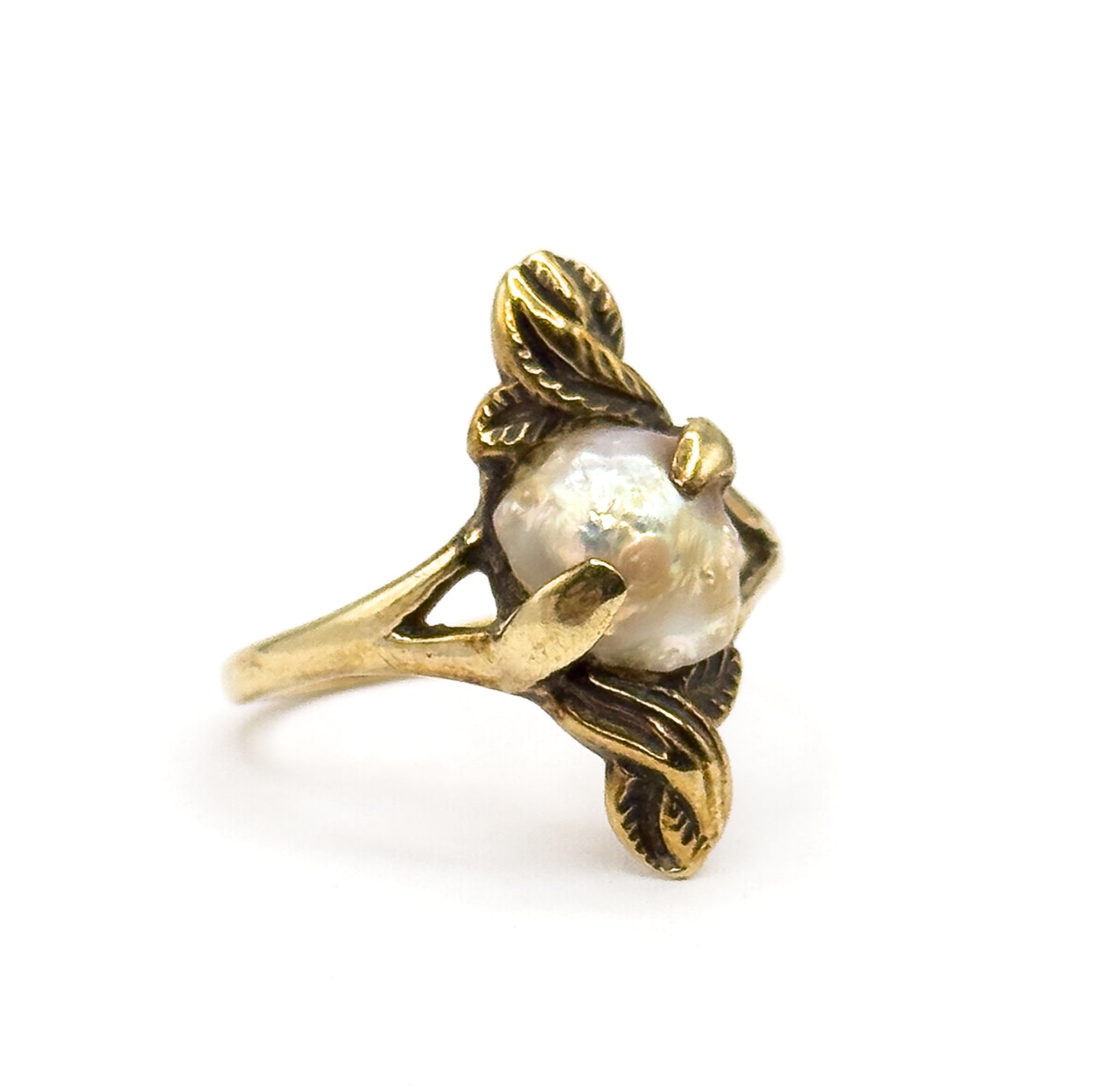 Art Nouveau Baroque Pearl Ring in 14K Yellow Gold
