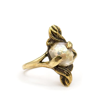 Art Nouveau Baroque Pearl Ring in 14K Yellow Gold
