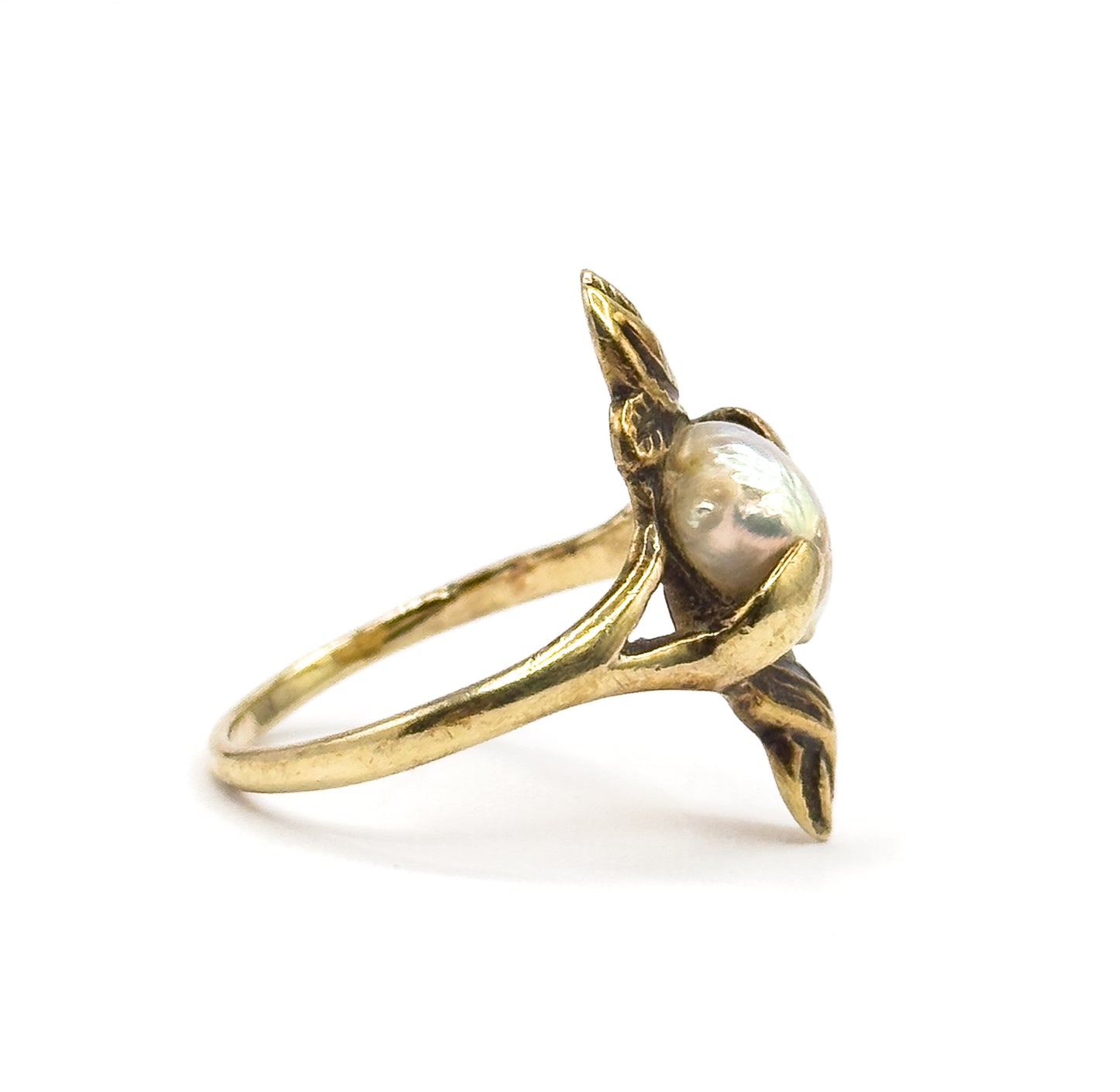 Art Nouveau Baroque Pearl Ring in 14K Yellow Gold