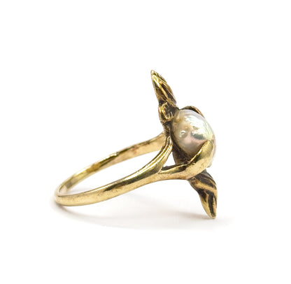 Art Nouveau Baroque Pearl Ring in 14K Yellow Gold