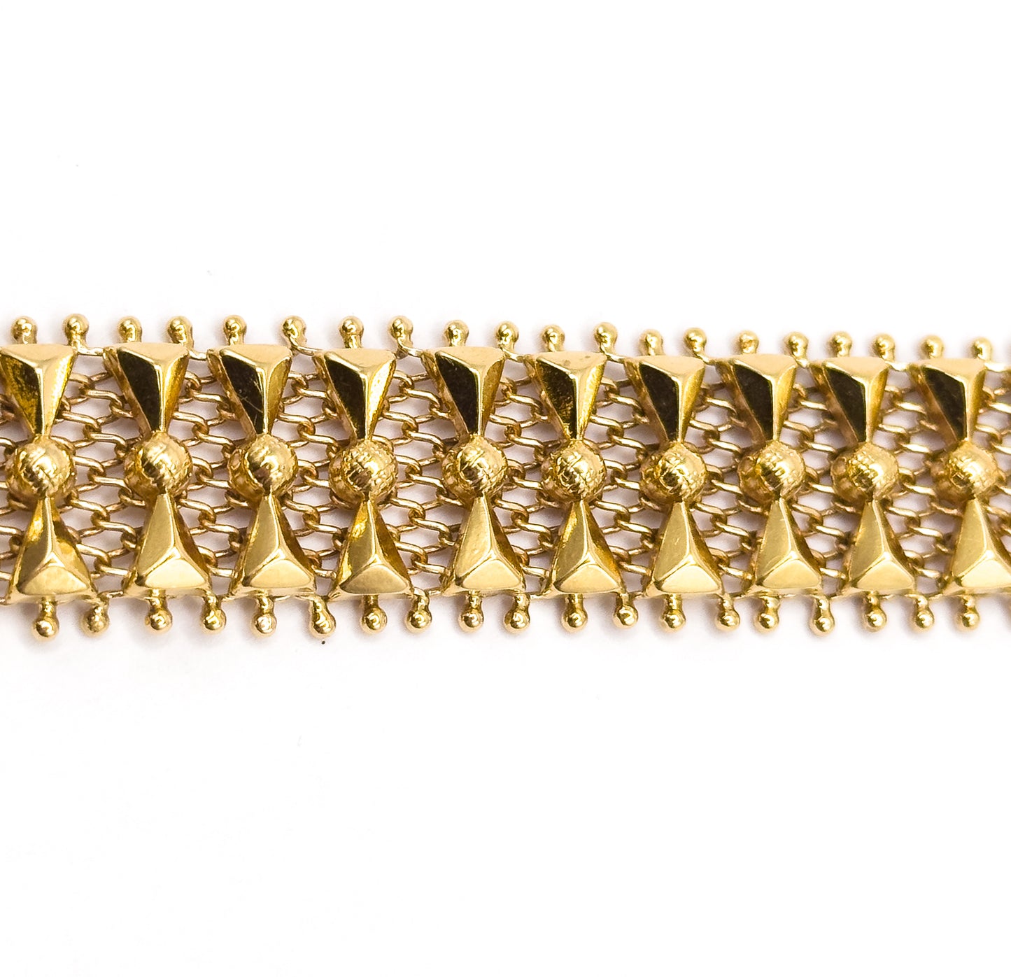 Mid-Century Geometric Bow Tie Link Bracelet in  Yellow Gold