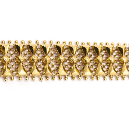 Mid-Century Geometric Bow Tie Link Bracelet in  Yellow Gold
