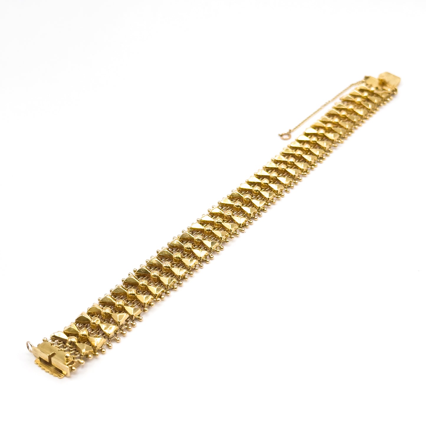 Mid-Century Geometric Bow Tie Link Bracelet in  Yellow Gold