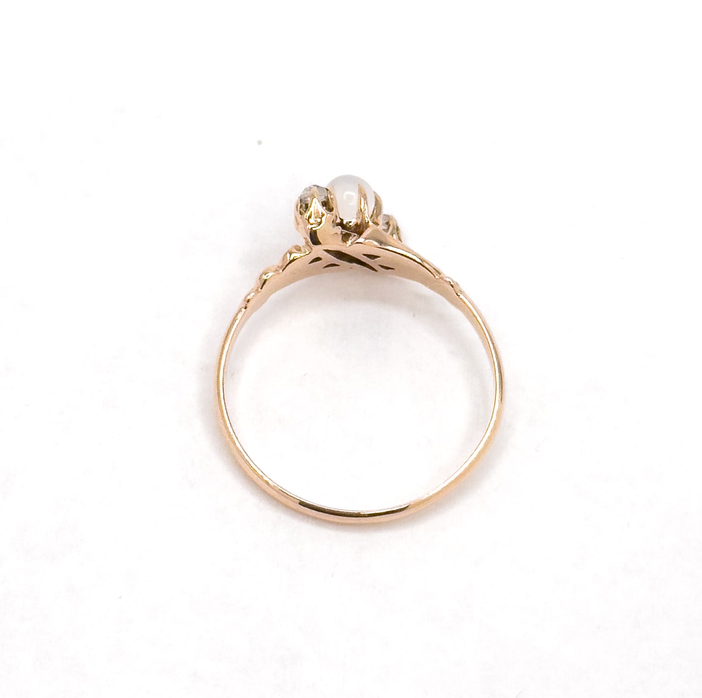 Victorian Moonstone Orb & Rose Cut Diamond Ring in 10K Yellow Gold